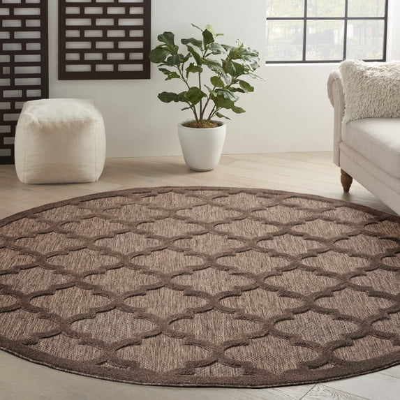 Nourison Easy Care 8' x Round Brown Modern Rug
