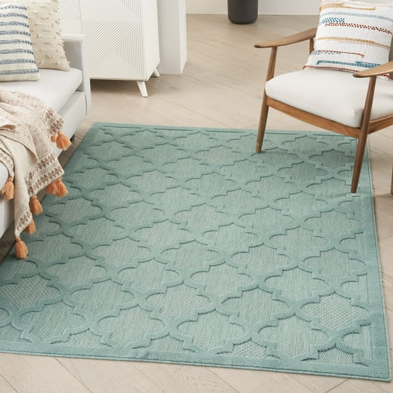 Nourison Easy Care Indoor/Outdoor Aqua/Teal 4' x 6' Area Rug, (4x6)