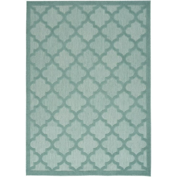 Nourison Easy Care Indoor/Outdoor Aqua/Teal 5' x 7' Area Rug, (5x7)