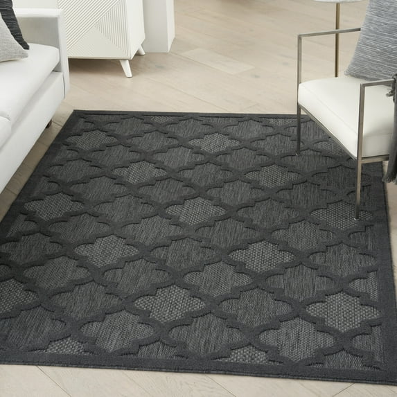 Nourison Easy Care Indoor/Outdoor Charcoal/Black 4' x 6' Area Rug, (4x6)