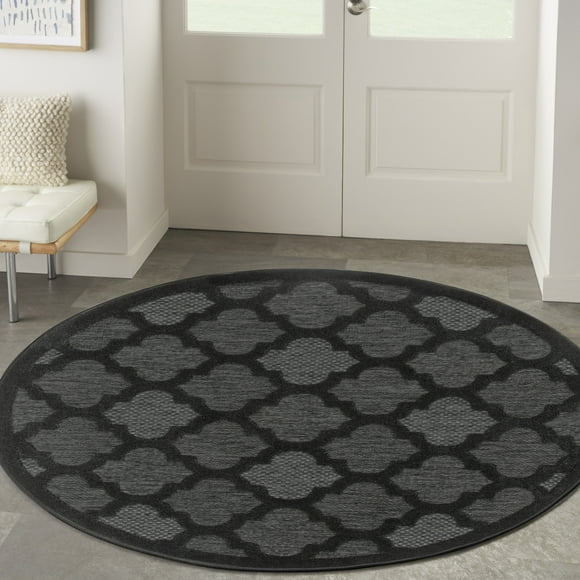 Nourison Easy Care Indoor/Outdoor Charcoal Black 5' x Round Area Rug (5 Round)