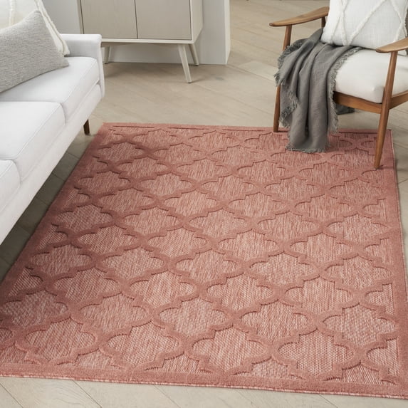 Nourison Easy Care Indoor/Outdoor Coral/Orange 5' x 7' Area Rug, (5x7)