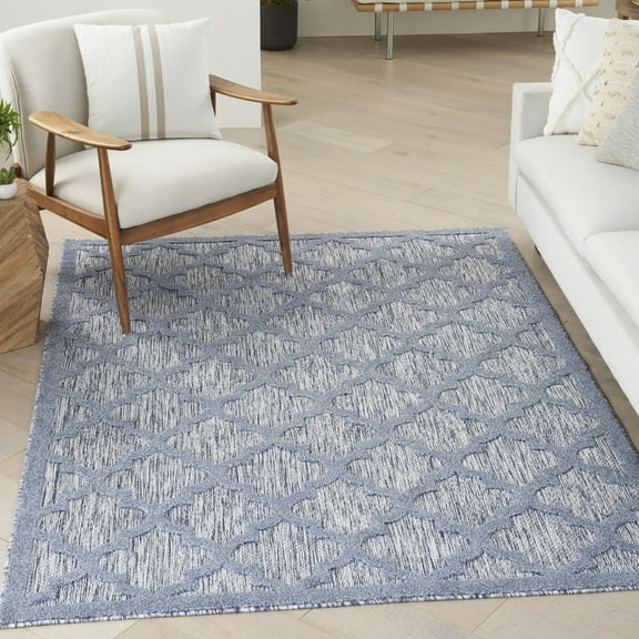 Nourison Easy Care Indoor/Outdoor Denim Blue 5' x 7' Area Rug, (5x7)