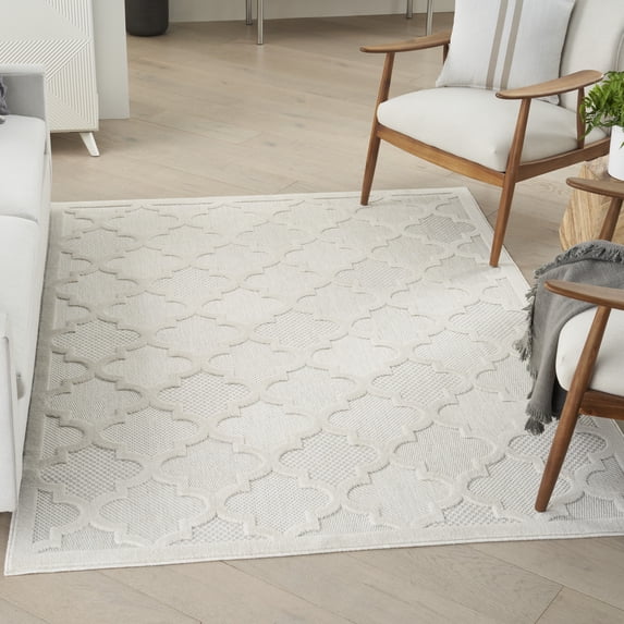 Nourison Easy Care Indoor/Outdoor Ivory/White 6' x 9' Area Rug, (6x9)