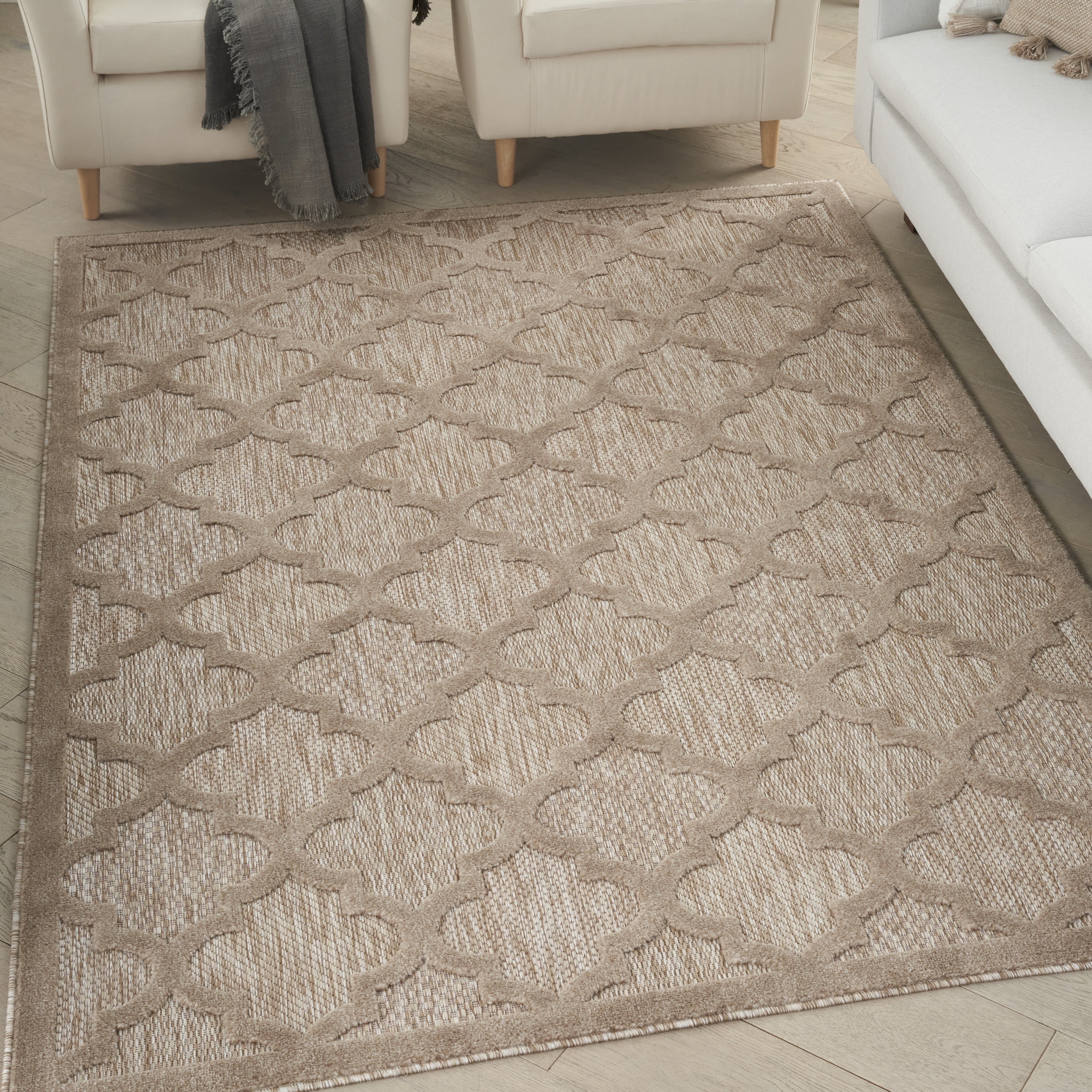 Natural Beige Synthetic Trellis Flat Woven 5' x 7' Rug