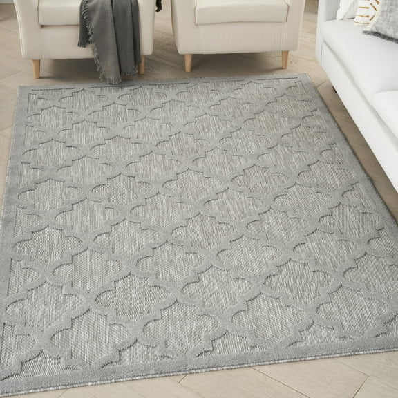 Nourison Easy Care Indoor/Outdoor Silver Grey 5' x 7' Area Rug, (5x7)