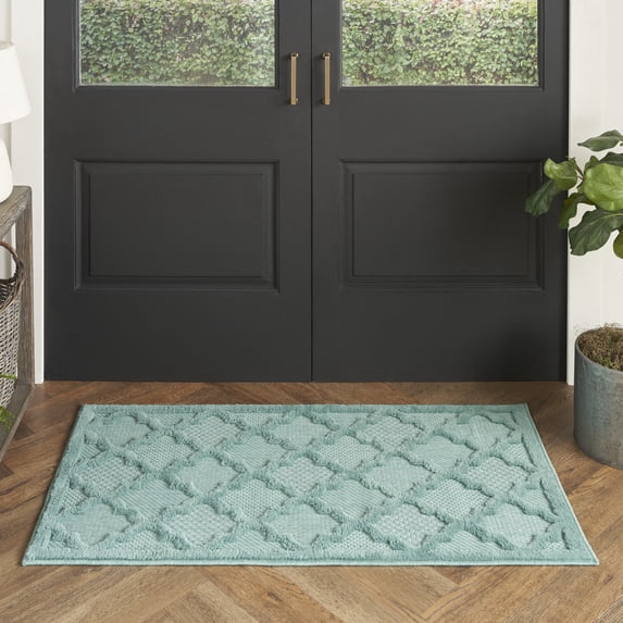 Nourison Easy Care Outdoor Aqua/Teal 2' x 4' Area Rug (2x4)
