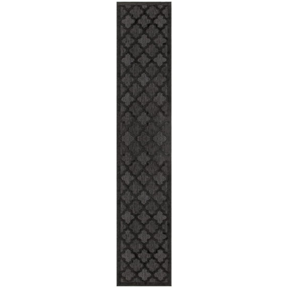Nourison Easy Care Trellis Flatweave Indoor Outdoor Runner Rug 2'2" x 16' Charcoal Black