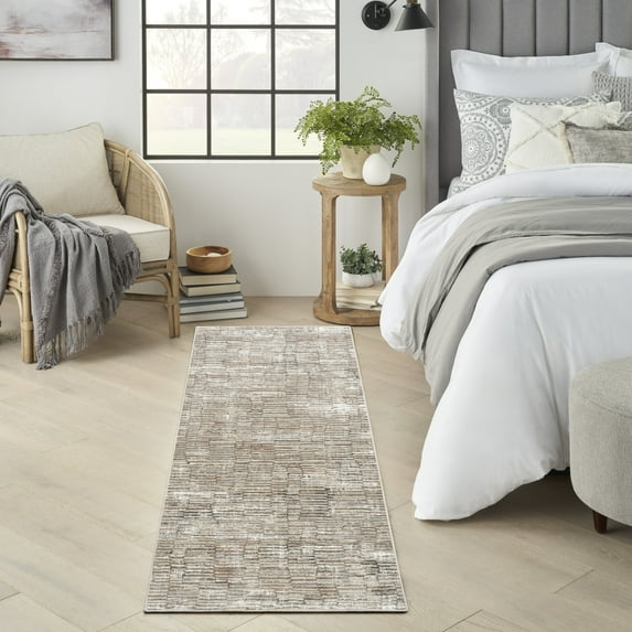 Nourison Eco-Friendly Modern Ivory Mocha 2'2" x 7'6 Area Rug (2x8)