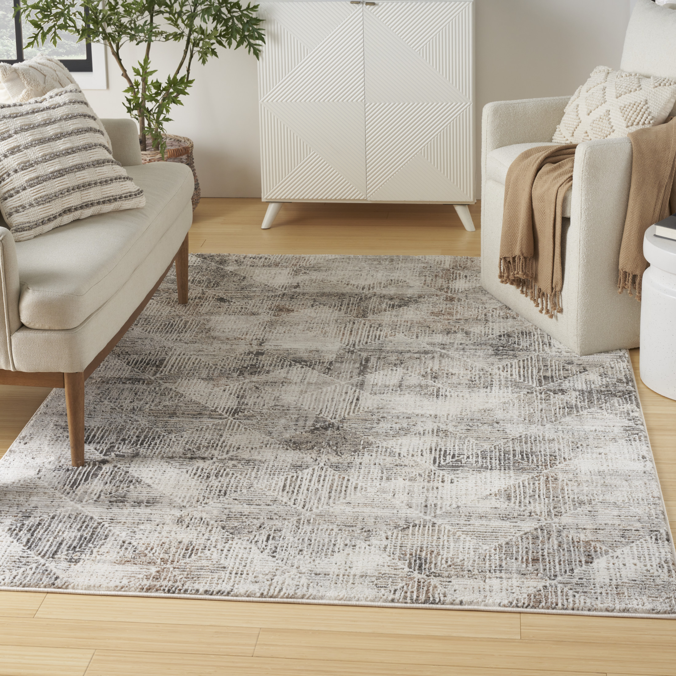 Multicolor Ivory Area Rug Nourison Eco-Friendly Modern Ivory Multicolor 5'3