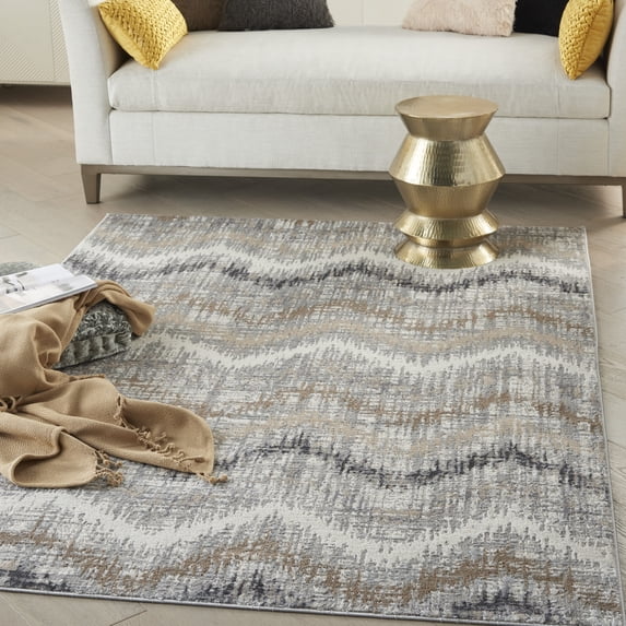 Nourison Elation Abstract Chevron Grey Ivory 4' x 6' Area Rug, (4' x 6')