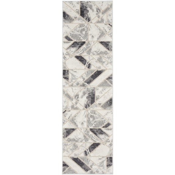 Nourison Elation Abstract Ivory Grey 2'3" x 7'6" Area Rug, (2x8)