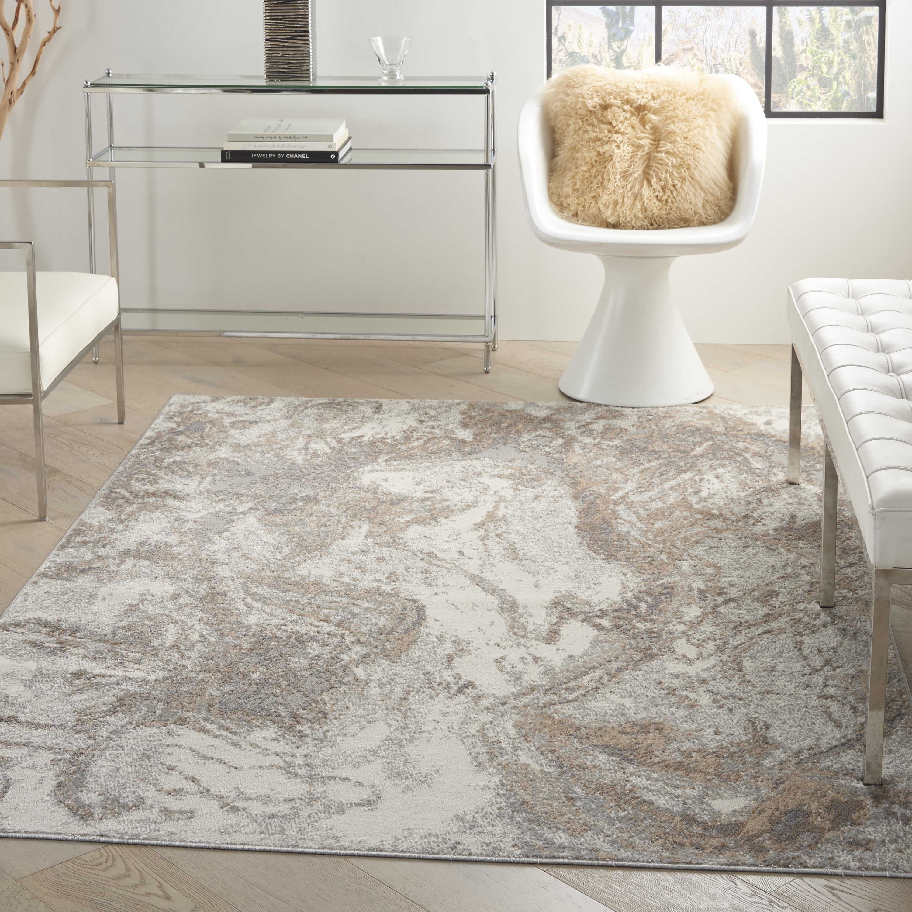 Elation Ivory Gray Abstract Rectangular Area Rug 5'3" x 7'3"