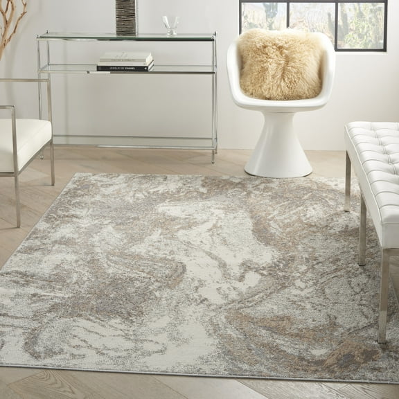 Nourison Elation Abstract Ivory Grey 5'3" x 7'3" Area Rug, (5x7)