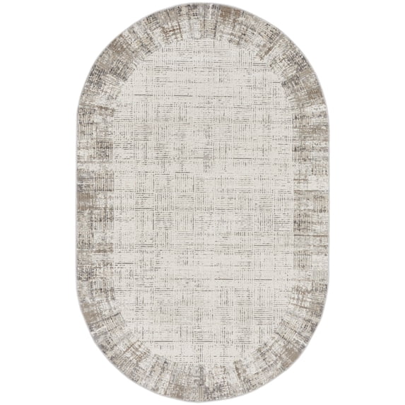 Nourison Elation Abstract Modern Indoor Rug Ivory Grey 5' x 8' Oval