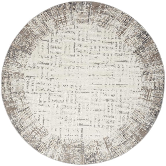 Nourison Elation Abstract Modern Indoor Rug Ivory Grey 7’10” x Round