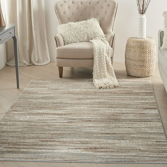 Nourison Elation Abstract Striped Ivory Grey 4' x 6' Area Rug, (4' x 6')