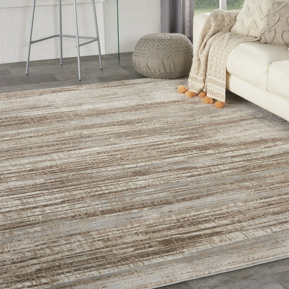 Nourison Elation Abstract Striped Ivory Grey 9' x 12' Area Rug, (9' x 12')