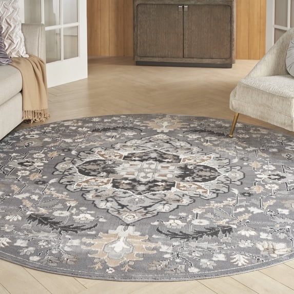 Nourison Elation Bohemian Grey 7’10” x Round Area Rug (8 Round)