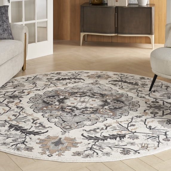 Nourison Elation Bohemian Ivory Grey 7’10” x Round Area Rug (8 Round)