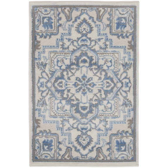 Nourison Elation Bohemian Medallion Indoor Rug Ivory Blue 2' x 3'