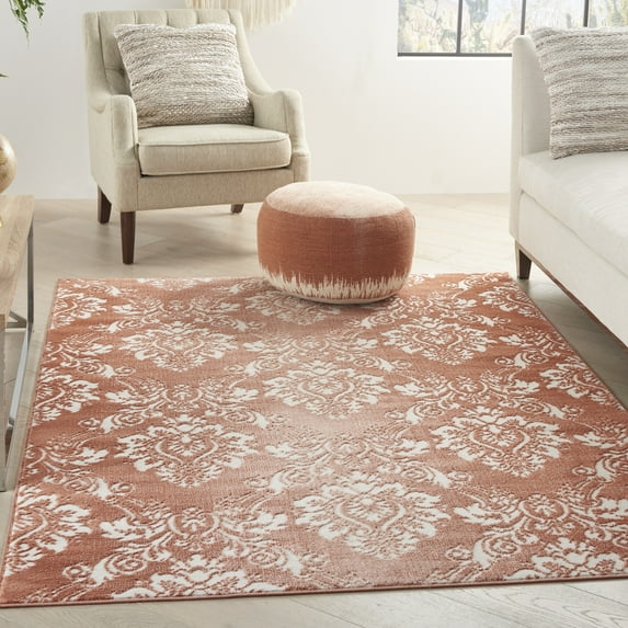 Nourison Elation Damask Brick Ivory 5'3" x 7'3" Area Rug, (5x7)
