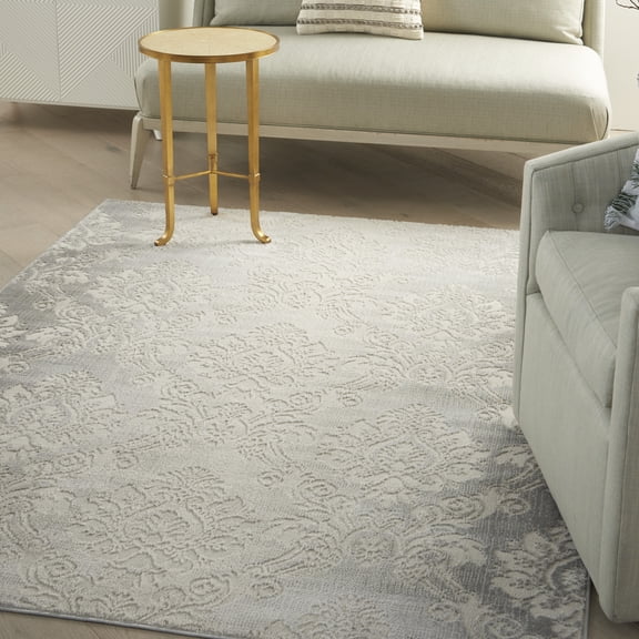 Nourison Elation Damask Ivory Grey 4' x 6' Area Rug, (4x6)
