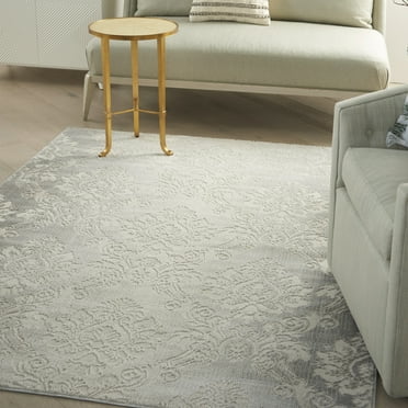 Nourison Elation Damask Ivory Grey 5'3" x 7'3" Area Rug, (5x7)