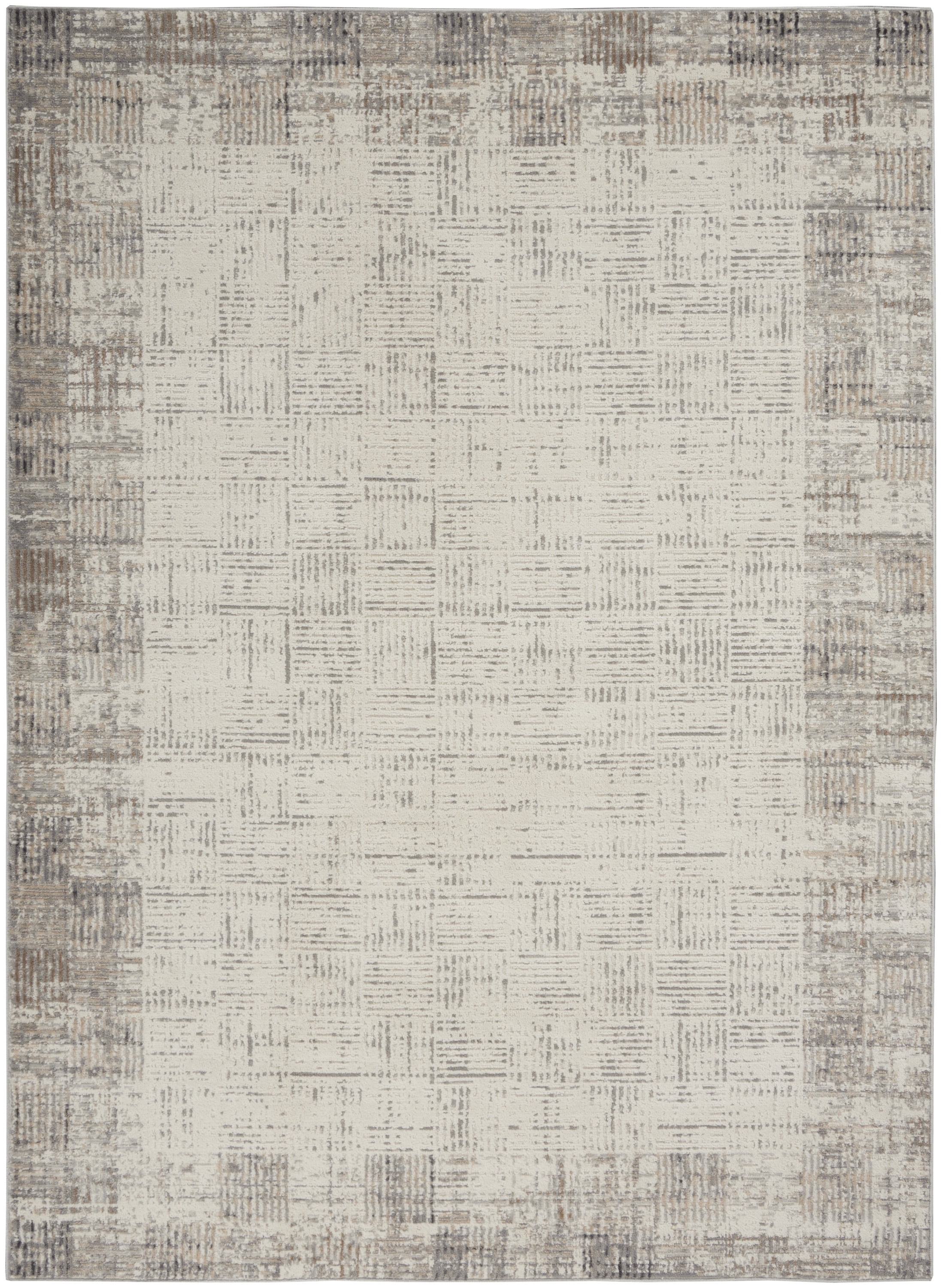 Ivory Grey Rectangular Synthetic Area Rug 5' x 7'