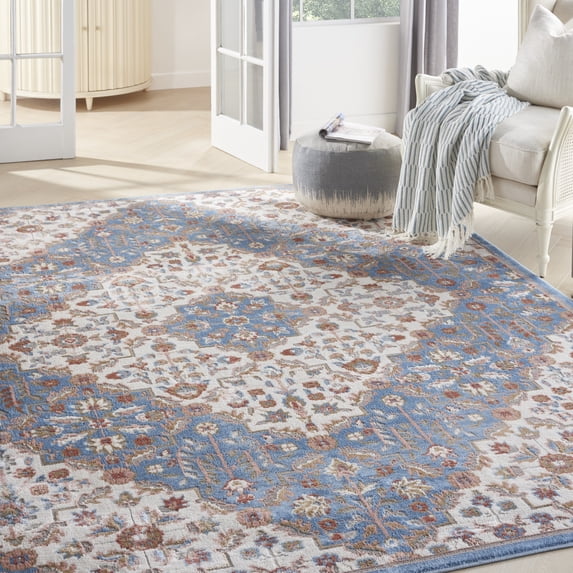 Nourison Elation Floral Persian Ivory Blue 7'10" x 9'10" Area Rug, (8' x 10')
