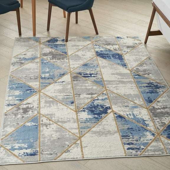 Nourison Elation Grey/Multi 5'3" x 7'3" Area Rug, Geometric, Modern, Bed Room, Living Room, Dining Room, Kitchen, Easy Cleaning, Non Shedding,