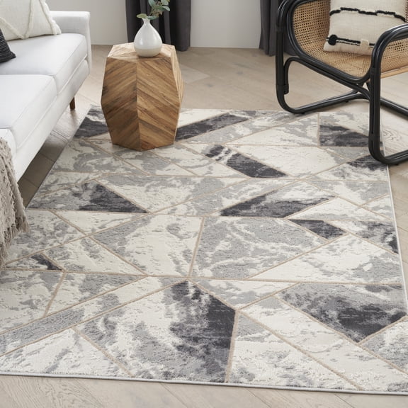 Nourison Elation Ivory/Grey 4' x 6' Area Rug, Modern, Geometric, Bed Room, Living Room, Dining Room, Kitchen, Easy Cleaning, Non Shedding,