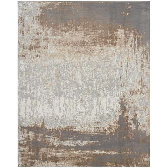 Nourison Elation Modern Abstract Grey Ivory 7'10" x 9'10" Area Rug, (8' x 10')