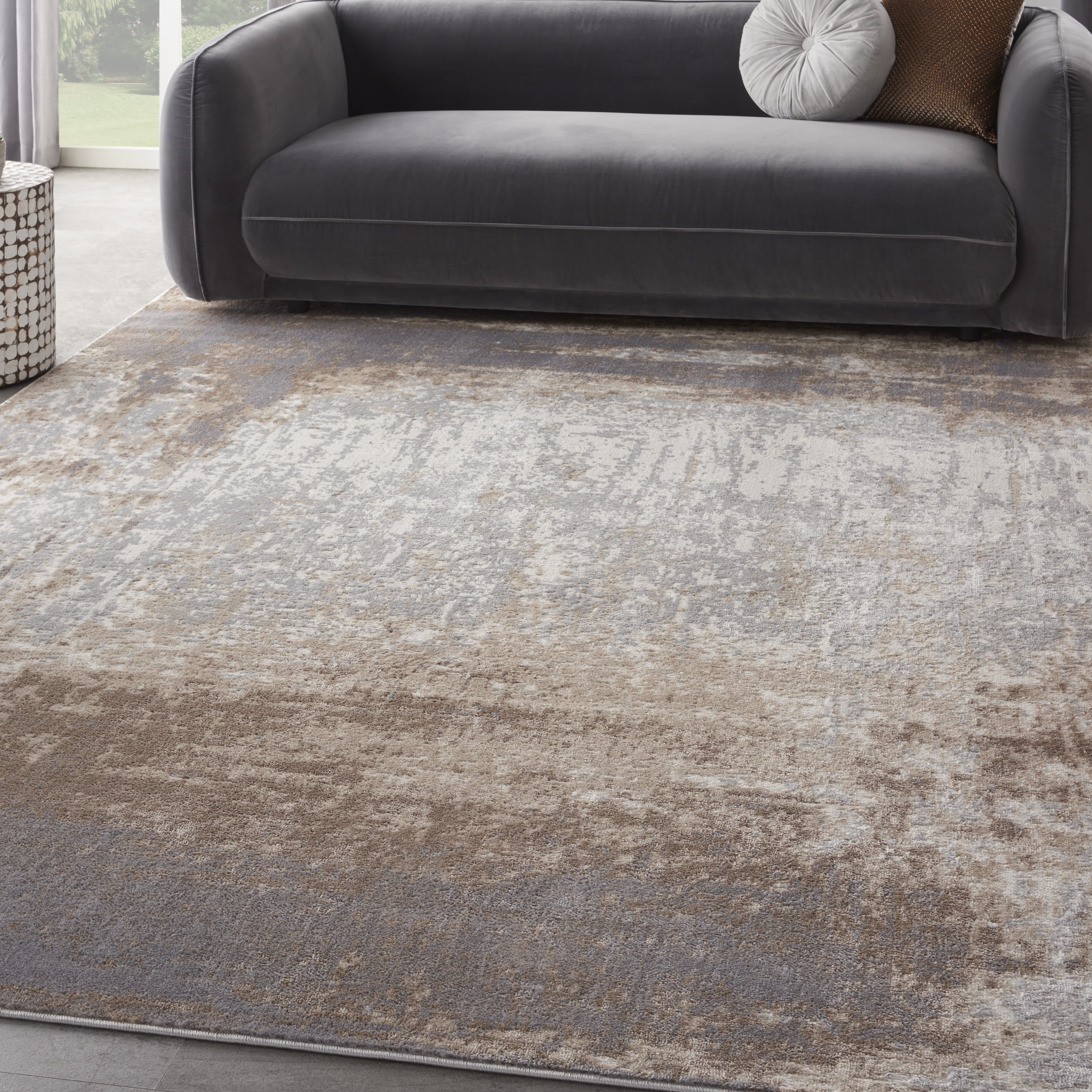 Modern Abstract Gray Synthetic 9' x 12' Easy-Care Area Rug