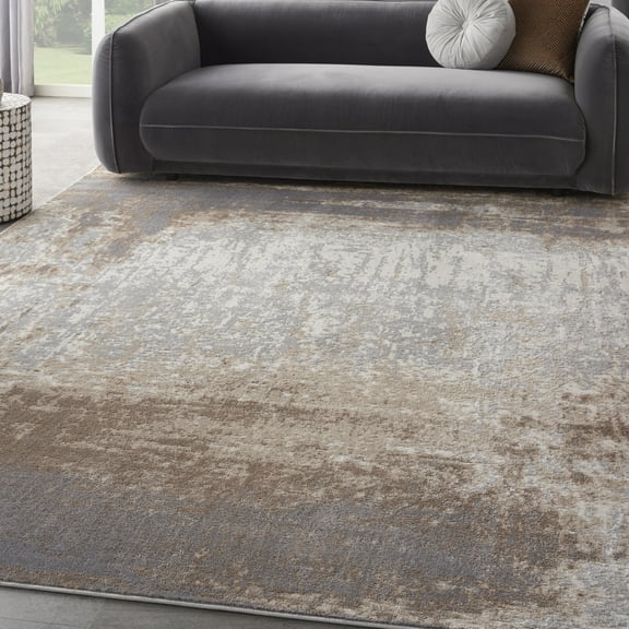 Nourison Elation Modern Abstract Grey Ivory 9' x 12' Area Rug, (9' x 12')