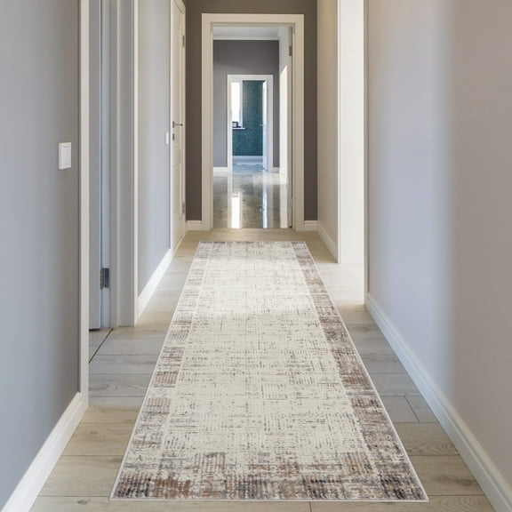 Nourison Elation Modern Abstract Ivory Grey 2'2" x 14' Area Rug, (2x14)