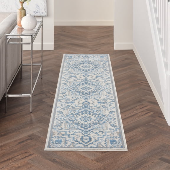 Nourison Elation Persian Ivory Blue 2'3" x 7'6" Area Rug, (2x8)