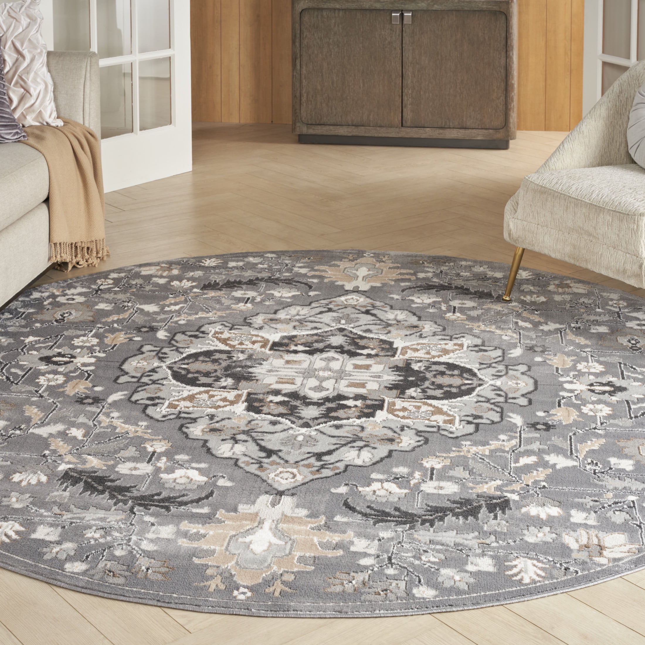 Round Grey Rug Wool Nourison Elation Transitional Grey Area Rug - Walmart.com