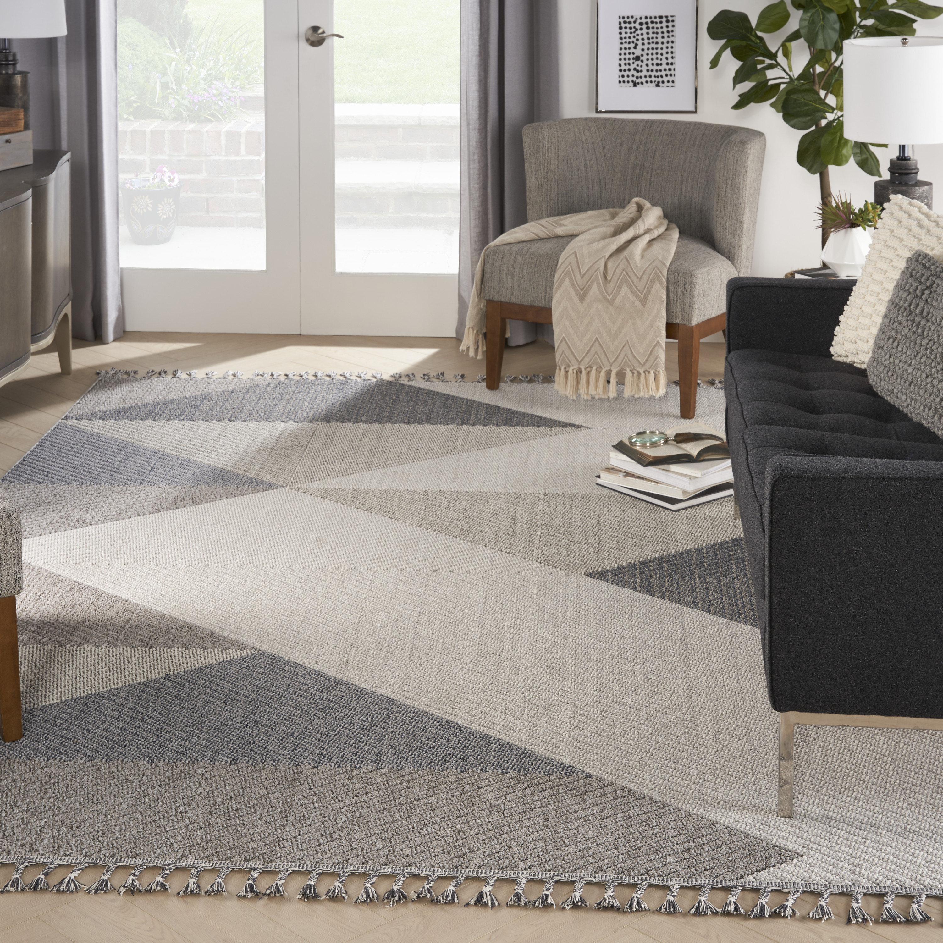 Nourison Elwood Contemporary Geometric Grey/Slate 9' x 12'2" Area Rug, (9' x 12')