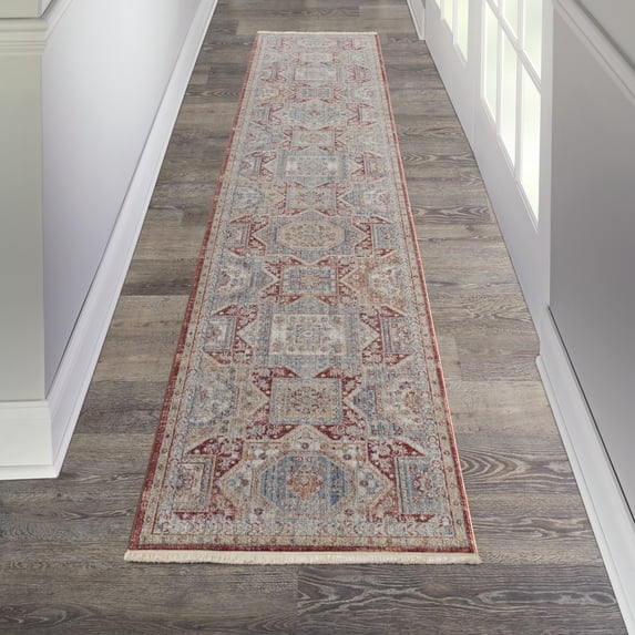 Nourison Enchanting Home Farmhouse & Country Blue/Brick 2'7" x 12' Area Rug, (3x12)