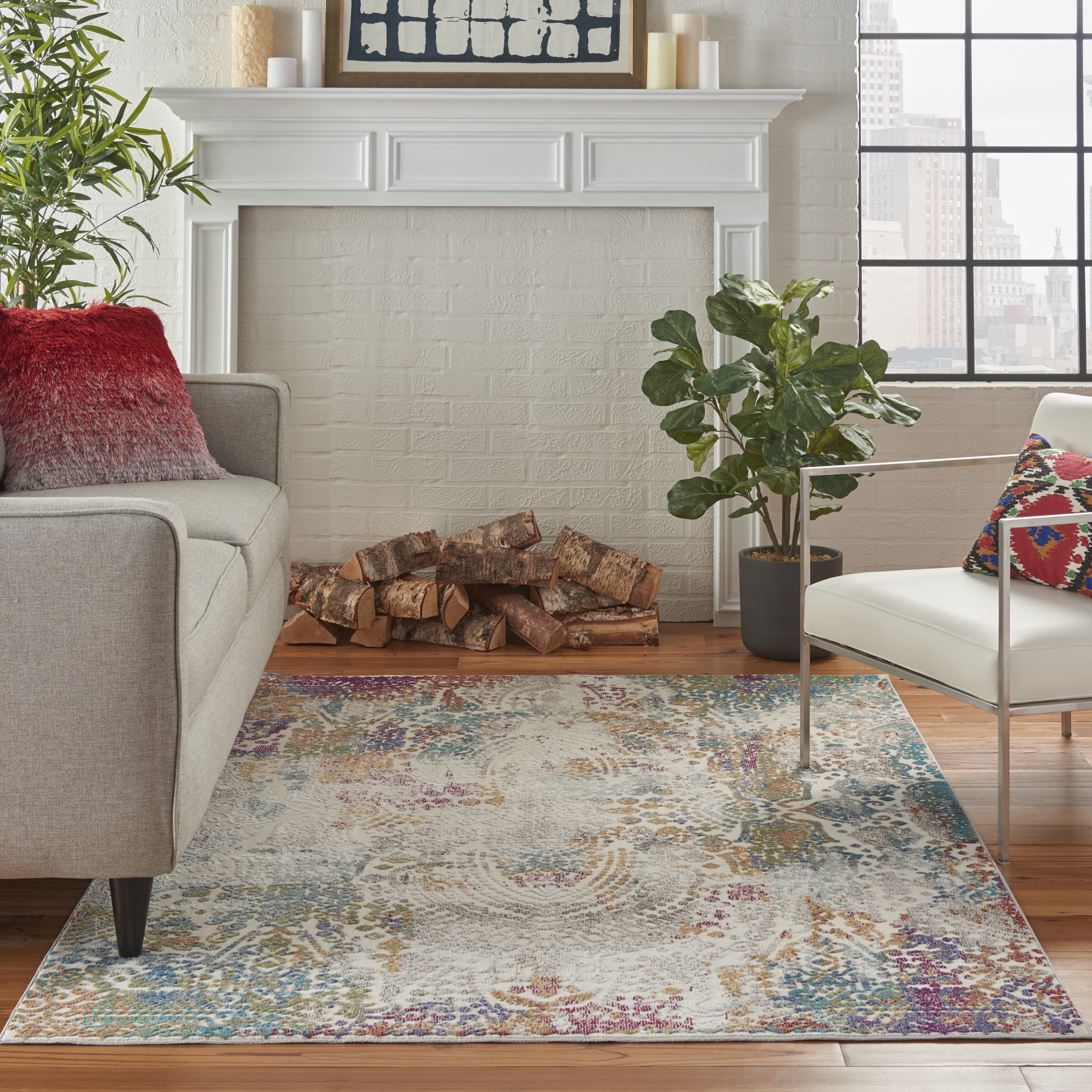 Multicolor Ivory Area Rug Nourison Entice Distressed Ombre Ivory/Multicolor Area Rug - Walmart.com