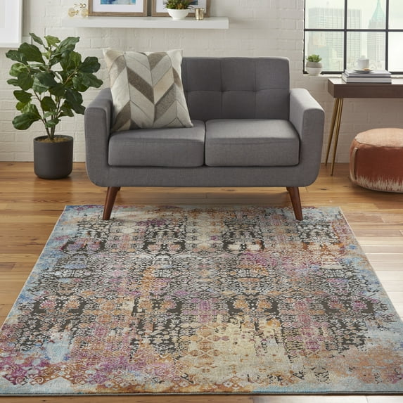 Nourison Entice ENE04 Blue/Orange/Purple Indoor Area Rug - 5'3X7'3
