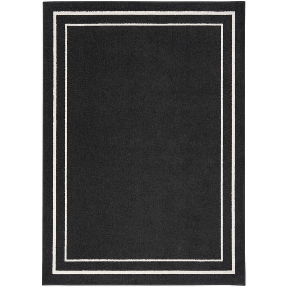 Nourison Essentials 5' x 7' Black Ivory Contemporary Bordered Indoor/Outdoor Area Rug
