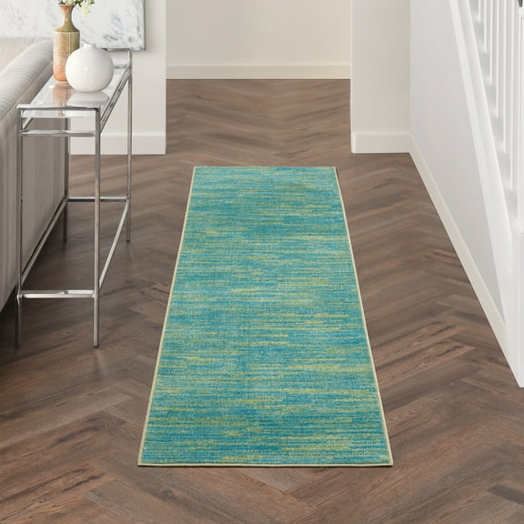 Nourison Essentials Easy Care Blue Green 2'2" x 12' Area Rug, (2x12)