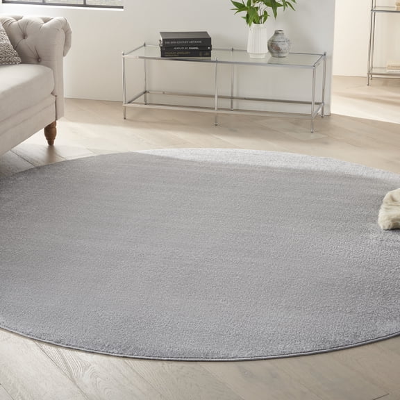 Nourison Essentials Easy Care Silver Grey 10' x round Area Rug, (10 Round)