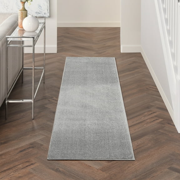 Nourison Essentials Easy Care Silver Grey 2'2" x 7'6" Area Rug, (2x8)