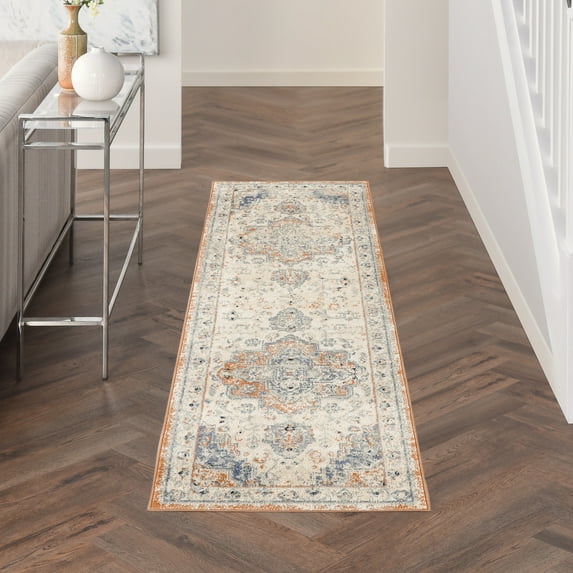 Nourison Essentials Indoor/Outdoor Beige Blue 2' x 6' Area Rug (2x6)