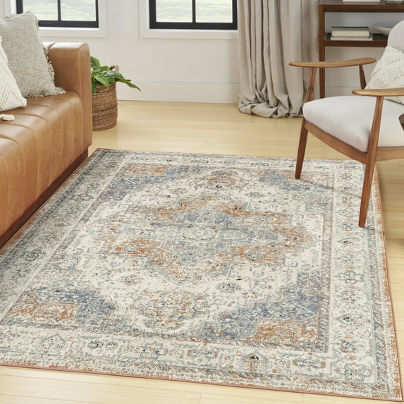 Nourison Essentials Indoor/Outdoor Beige Blue 5' x 7' Area Rug (5x7)