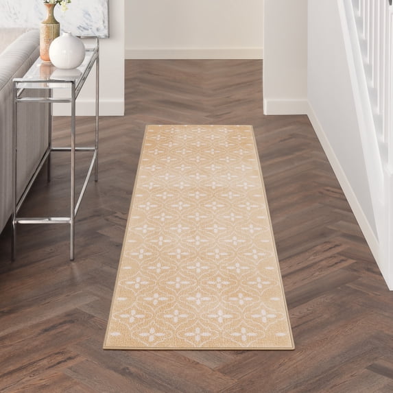 Nourison Essentials Indoor/Outdoor Beige Ivory 2'2" x 7'6" Area Rug (2x8)