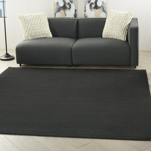 Nourison Essentials Indoor/Outdoor Black 5' x square Area Rug, (5 Square)